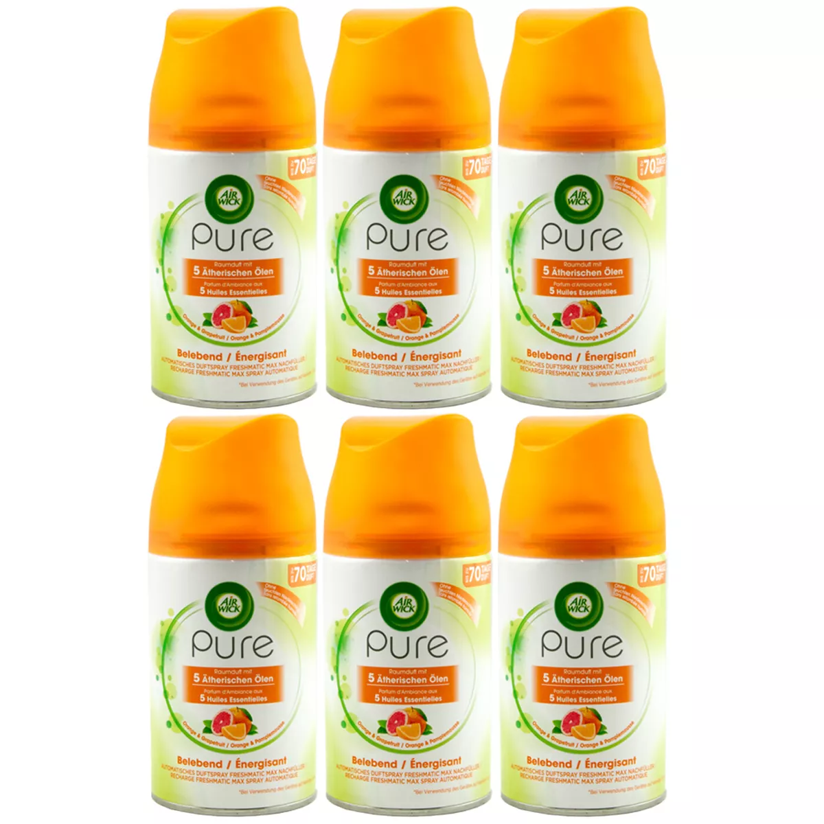 Air Wick Pure Orange Grapefruit 6 X 8.5oz Automatic Spray Refill Pack