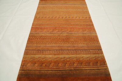 Orange 3x5 Feet Hand Knotted Striped Vegetable Dye Wool Area Rug