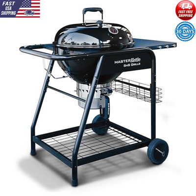 Two Zone Charcoal Grill W/ Integrated Table Easy Spin Grate Ash Removal New