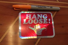 HANG LOOSE RED - Hawaii Shaka 80's Surfing Tiki 3x4in. Prism STICKER