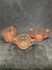 3 pieces of pink depression glass