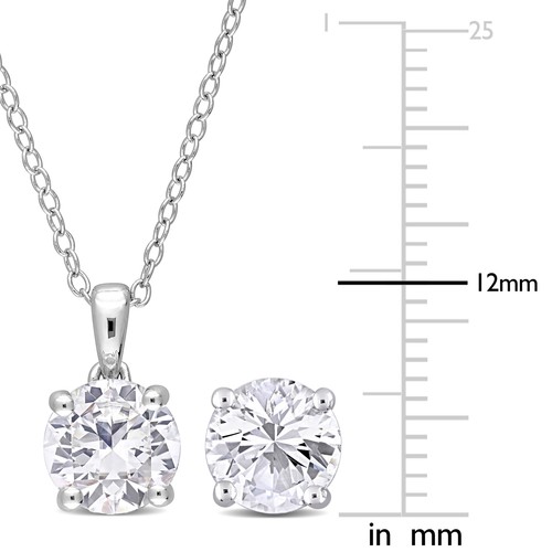 Amour Silver Created White Sapphire Solitaire Stud Earrings, Pendant & Chain Set - Picture 2 of 6