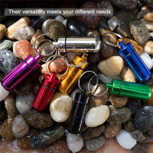 Mini Waterproof Metal Medicine Pill Box Case Bottle Holder Container Keychain - Picture 9 of 12