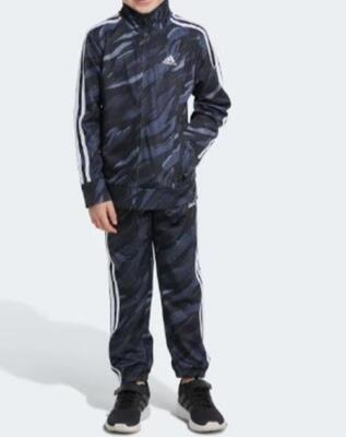adidas 2PC Boys Printed Tricot Training Track Suit Black (Sizes: 6, - Main Image