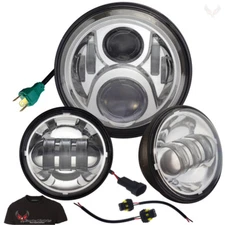 Eagle Lights Chrome 7" Harley LED Headlight and Fog Light Kit w/ Free T-Shirt