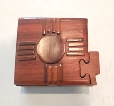Hardwood Puzzle Box Hidden Lined Trinket Jewelry Brown Costa Rica Hand Crafted