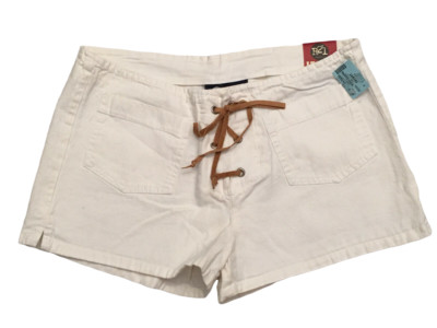 rue21 Women's White All Cotton Lace-up Fly Pocket Hot Shorts Size 7