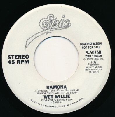 WET WILLIE - ROMONA - EPIC 9-50760 - PROMO - 45 Record VG++