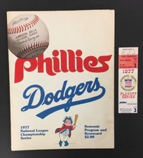1977 National League Championship Baseball Program + Ticket Dodgers vs Phillies 