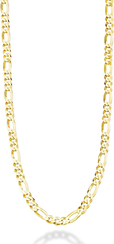 Solid 18K Gold over Sterling Silver Italian 5Mm Diamond-Cut Figaro Link Chain Ne