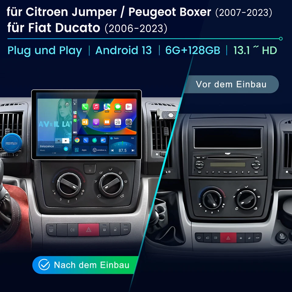 13.1" Carplay Android 14 Autoradio Für Fiat Ducato Jumper GPS Navi RDS 4G 6+128G - Bild 2 von 4