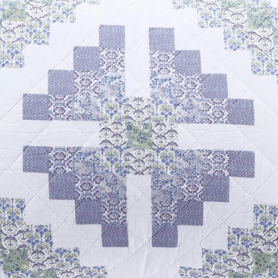 Edredón Nostalgia Queen con fundas Chatham púrpura verde floral 3 piezas casa de campo granja Foto 2 de 4