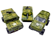 3 Vintage Soma Military Toy Vehicles Tank Suv Hummer Camouflage