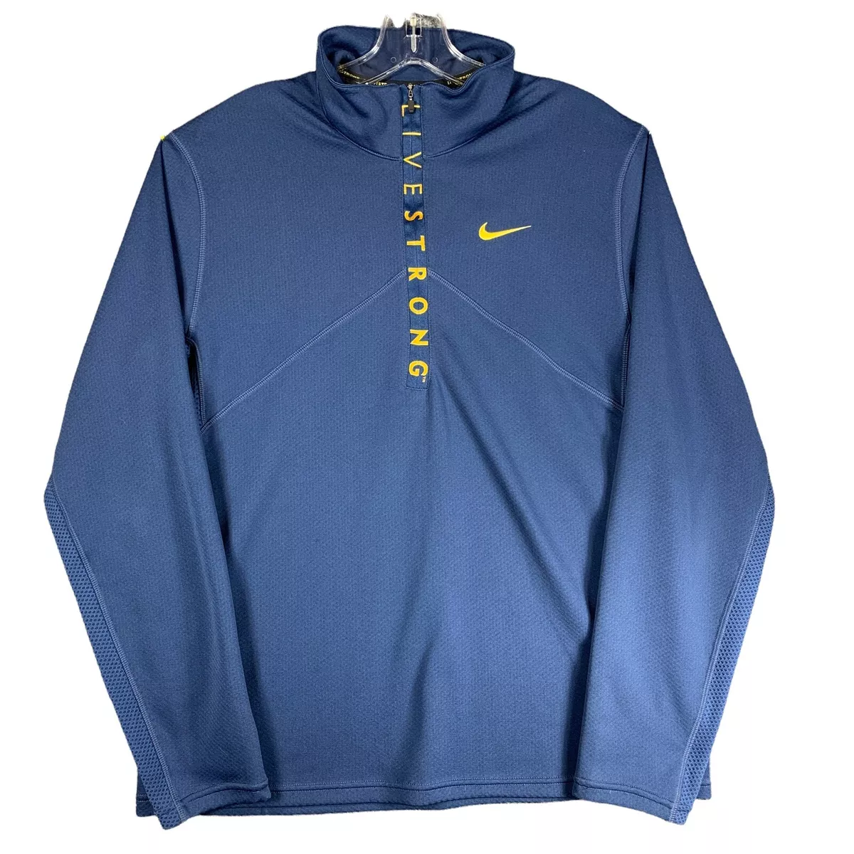 Nike Dry Fit Livestrong Mens L Long Sleeve Athletic 1/2 Zip Pullover Jacket Navy