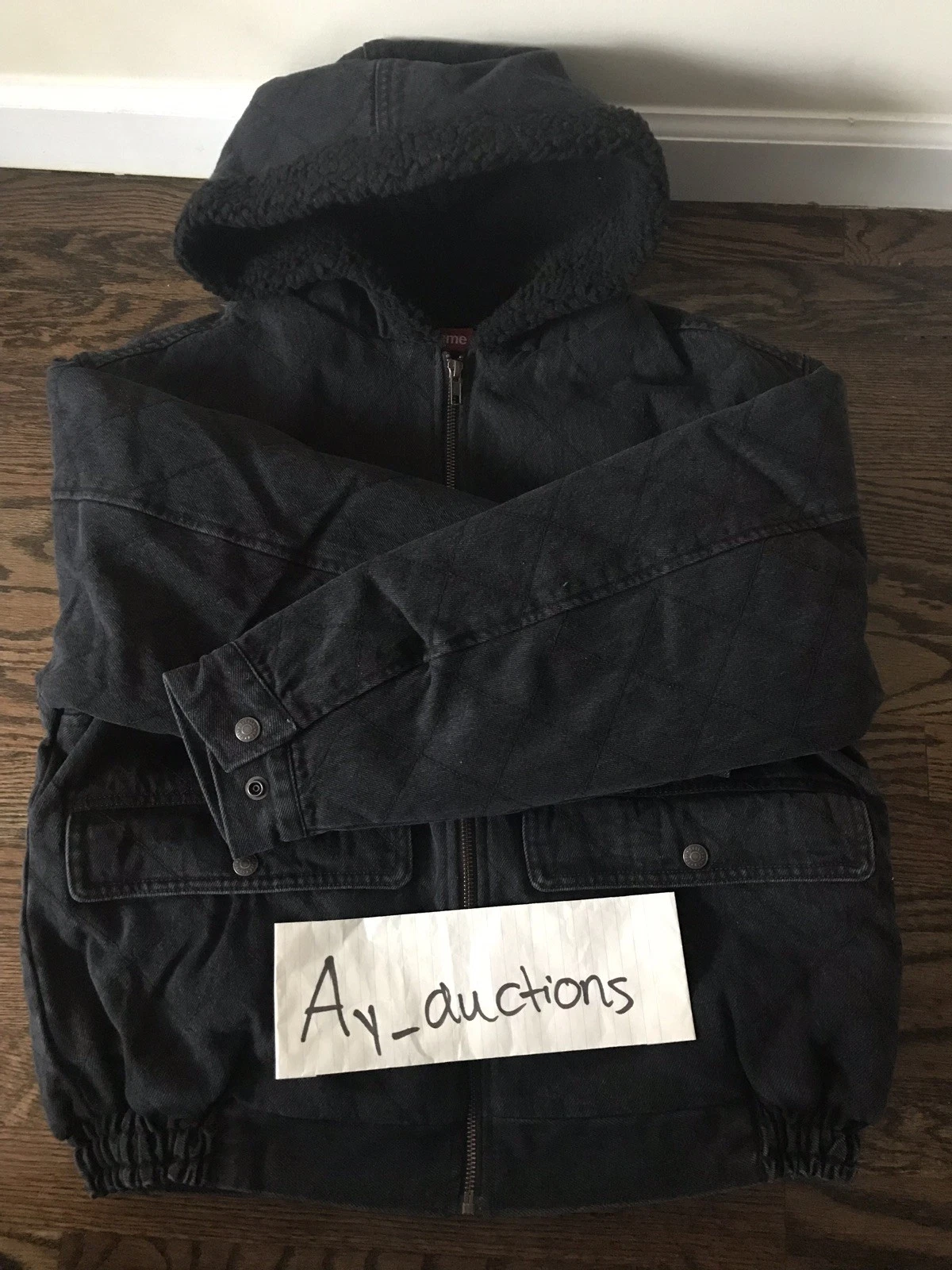 Veste de pilote en denim matelassé suprême noire lavée S petite Fw18 NEUVE CHENILLE