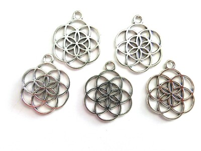 10 Anhänger Blume des Lebens Charms Farbe silber Metall DIY basteln DIY #S249