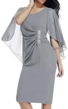 Womens XL Chiffon Plus Size Ruffle Cape Sleeve Bodycon Party Pencil gray (C)