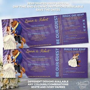 BEAUTY AND THE BEAST SAVE THE DATE CARDS DISNEY WEDDING INVITATIONS ANY COLOURS