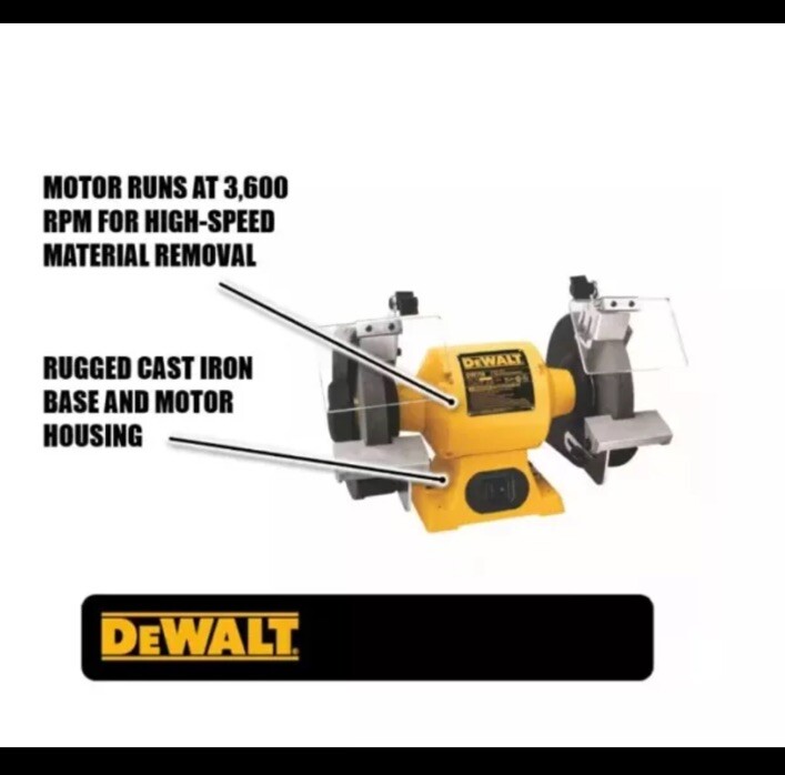 DeWalt DW758 8 in. Wheel 3/4 HP 3,600 RPM Bench Grinder, Yellow/Black