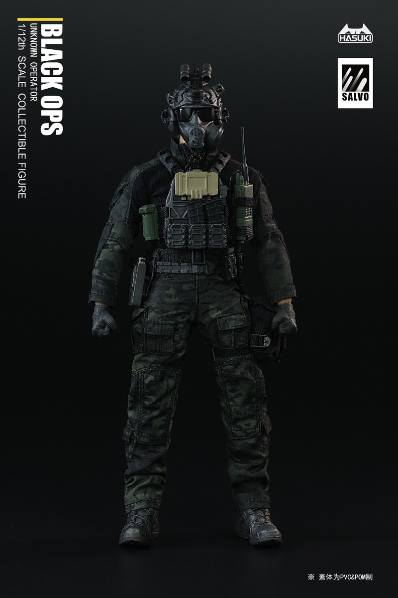 ミリタリー HASUKI SALVO Black Ops Unkown Operator HASUKI 1/12 SALVO Black Ops Military Male Action Figure