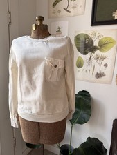 Anthropologie t.la Cream Sweatshirt XS Balloon Sleeve Pocket Pullover Casual Top