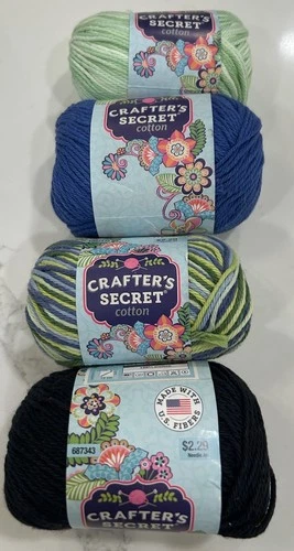 Crafter’s Secret Cotton Yarn Mixed Lot 4 Skeins Green Blue Black Varigated Color - product listing photo