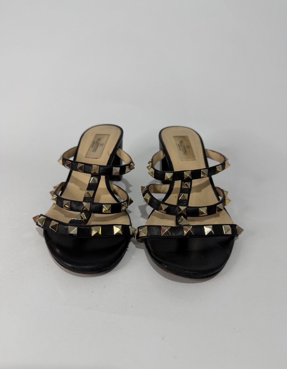 Valentino Black Leather Rockstud Open Toe Slide Sandals Size 37 EU/ 7 US/ 4 UK