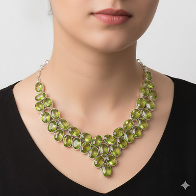 925 Sterling Silver Green Peridot Gemstone Handmade Jewelry Necklace Size-18