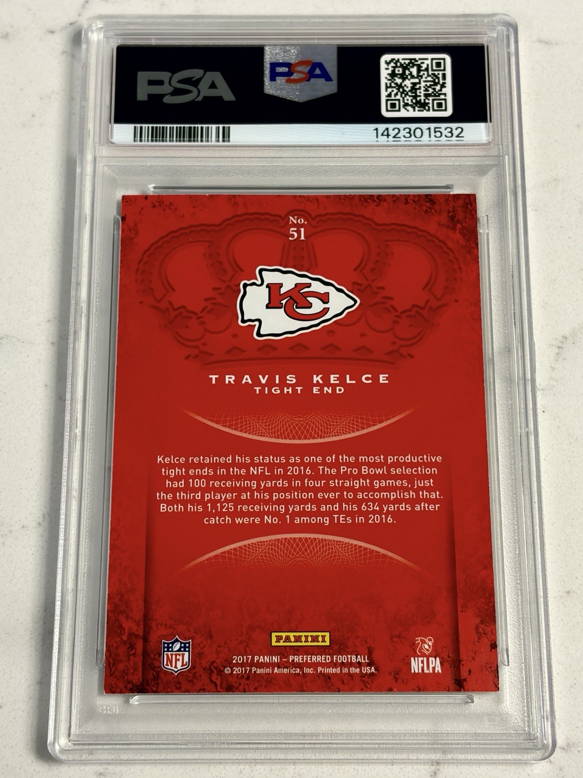 2017 Travis Kelce Crown Royale Light Blue Parallel /99 - #51 Chiefs - PSA 7 NM view 2