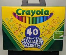 Crayola Ultra-Clean Washable Classic Markers, Fine Point, Classic Colors, 40/Set