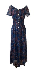 Fig and Flower By Anthropologie Navy Blue Floral Boho Prairie Dress Size Small