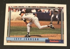1992 Topps Jeff Johnson Baseball Rookie Card (RC) #449 Yankees Pitcher GD/VG OC. rookie card picture