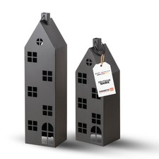 TA999 Lanterna Casa Set di 2 Espositori Decorativi Metallo Nero Casa Luminosa Grande H66-96