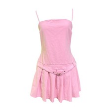 Pink drop waist dress with adjustable straps and belt ballet cottage Y2K size L