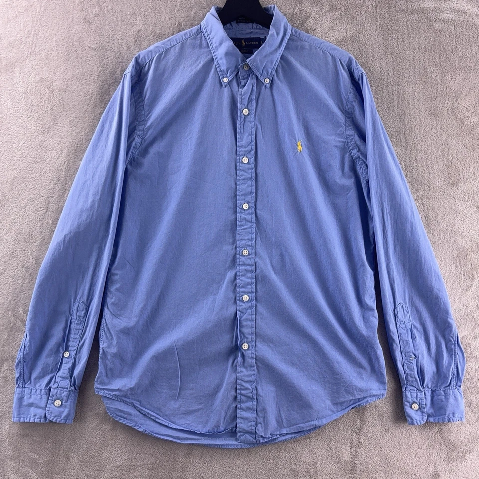 Camisa Ralph Lauren Abotonada Manga Larga Para Hombre Talla Grande Azul Calce Ajustado Popelina Foto 2 de 4