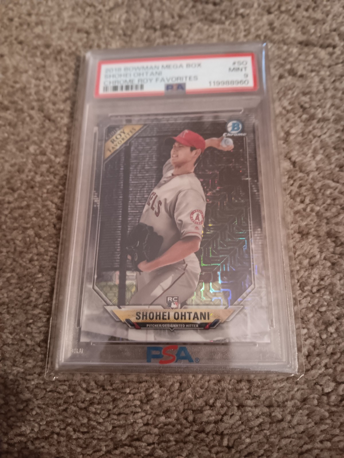 Shohei Ohtani #SO Baseball Cards 2018 Bowman Mega Box Chrome Rookie of the Year Favorites trading card — raw and PSA graded price guide