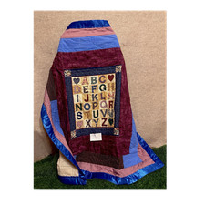 ABC Alphabet Crib Quilt Coverlet, Multicolor Quilted Numbers Letters Theme