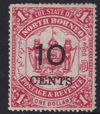 NORTH BORNEO-1895 10c on $1 Scarlet Sg88  MOUNTED MINT