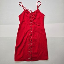 Forever 21 Red Lace Up Front Spaghetti Strap Mini Dress Women's Size Medium