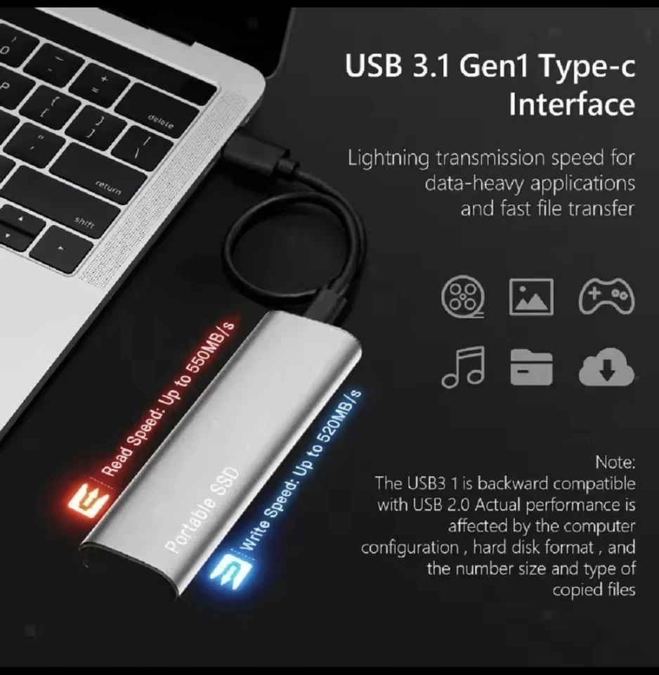 8 TB - Portable USB 3.1/Type-C External SSD, OTG, High-Speed Drive - Image 3 of 4