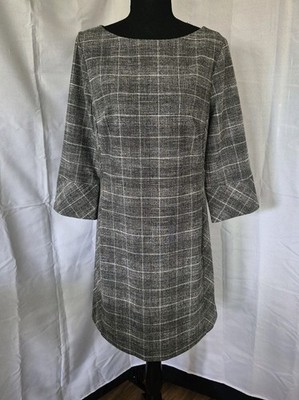 H&M Long-Sleeve Plaid Dress Sz Medium Gray Knee Length Business Woman 