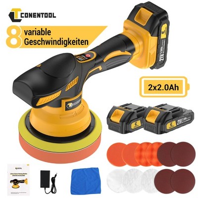 CONENTOOL Auto Poliermaschine Akku Exzenter Polierer 21V 2 Akkus Lackpolitur Set