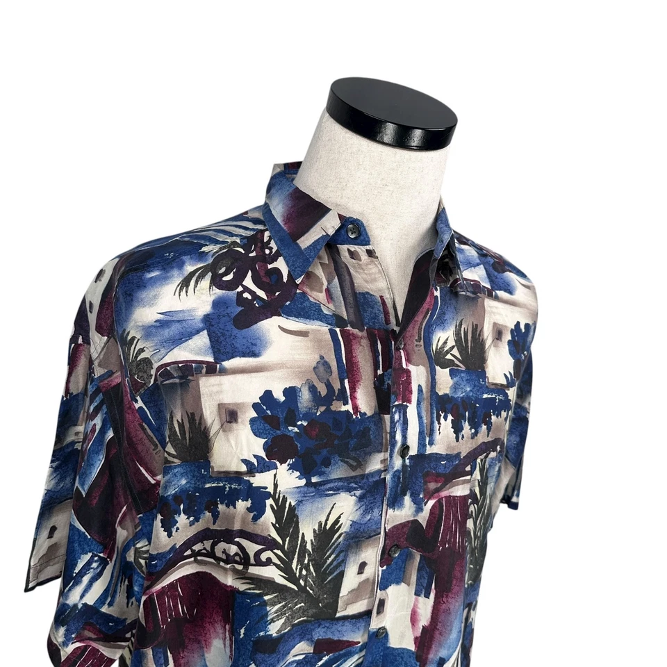 Vintage Structure Hawaiian Silk Shirt Men’s Large Multi Abstract Tropical Button - Image 2 of 4