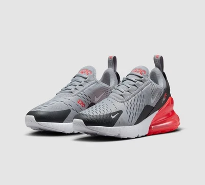 Nike Air Max 270 GS Trainers Grey Crimson 943345-039 Sizes UK 3,4,4.5,5,5.5,6