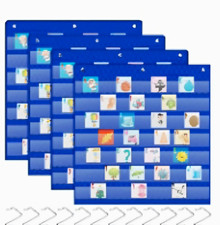 4 Blue Basic Classroom Pocket Chart Hanging Organizer with Clear Pockets  Hooks