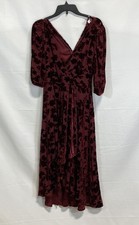 Calvin Klein Women's NWT Burgundy Floral Burnout Velvet Midi Dress Size 4P
