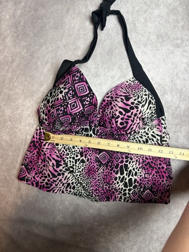 Catalina Y2K Black Pink Animal Print Halter Tankini Swim Top Size L 36 38 C D - Picture 9 of 9