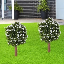 2* Artificial Ginkgo Biloba Trees Plant White Flowers W/ Ground Spike for Indoor