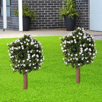 2* Artificial Ginkgo Biloba Trees Plant White Flowers W/ Ground Spike for Indoor