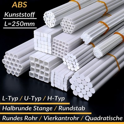 ABS Polystyrol Kunststoff Rohr Rund Vierkant Stab L/U/H Profil Streifen Platte